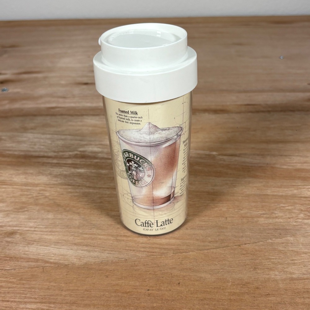 VTG 1980-1990 Starbucks First Tumbler Caffe Latte Travel Cup Mug White Lid Rare
